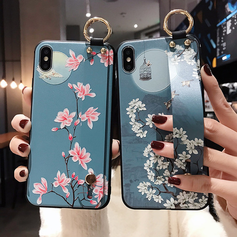 flower Wrist Strap phone case For iphone 12 Mini 11 Pro max For iphone XS MAX X XR 6 6s 7 8 plus Soft silicone holder case coqu ► Photo 1/6