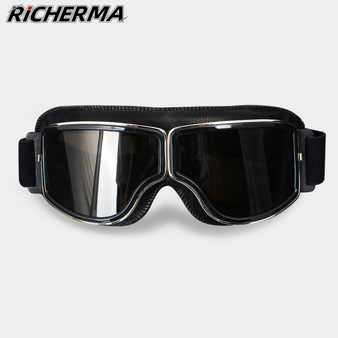 Windproof Motorcycle Glasses Safety Leather Steampunk Glasses Protective Anti-glare Helmet Goggles Motocross Cross-country ► Photo 1/6