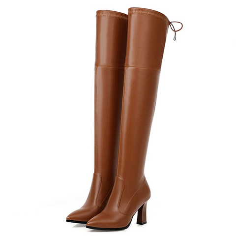 Elastic Thigh High Boots Women Shoes 2022 Sexy Slim Long Over The Knee Boots Women Fashion Brown Women's High Boots Big Size 48 ► Photo 1/6