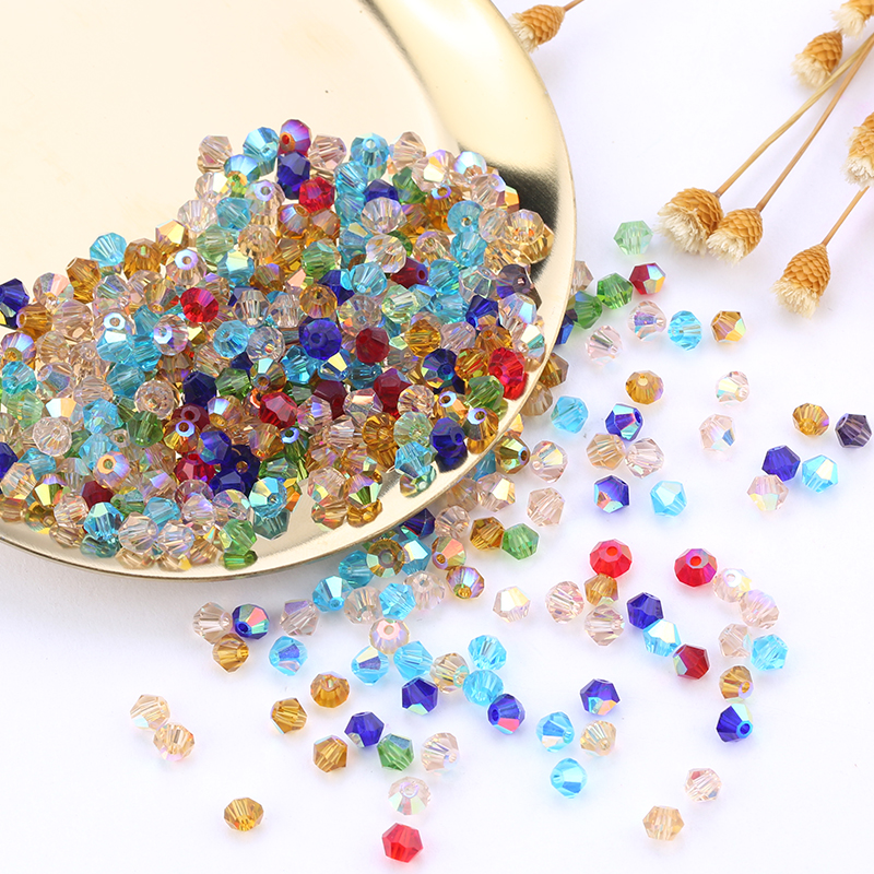 100pcs Beads Loose Crystal Spacer Faceted Glass Bicone Wholesale Jewelry Making 