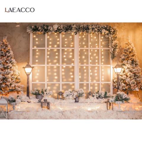 Laeacco Christmas Backdrop For Photography Light Pine Tree Window New Year Party Decor Photography Background For Photo Studio ► Photo 1/6