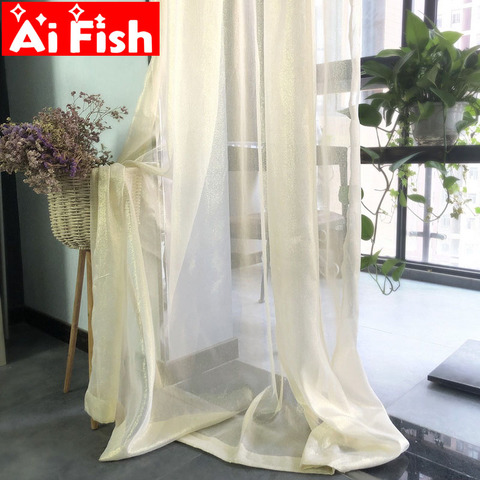 Modern Solid Gold Wire All -Match Window Treatments Tulle Living Room Curtains Beige Thin Sheer Kitchen Curtains Drapes  wp395#5 ► Photo 1/6