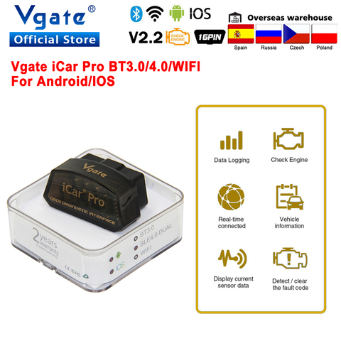 Vgate iCar Pro ELM 327 Bluetooth/WIFI OBD2 Scanner car diagnostics elm327 2.2 obd 2 obd2 Diagnostic Tool scan tool pro odb2 Hot ► Photo 1/6