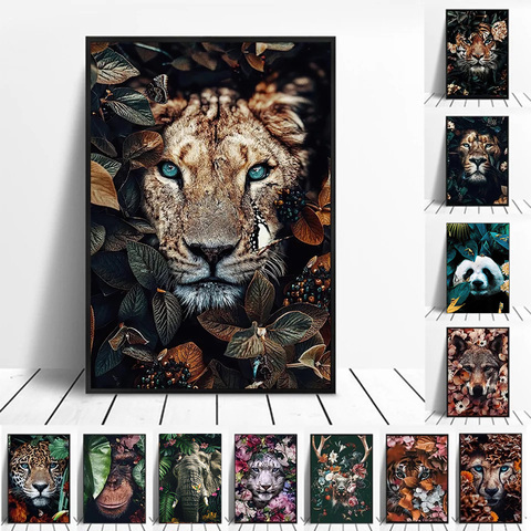 Nordic Flower Animal Mural Tiger Lion Zebra Poster And Print Mural Living Room Canvas Modern Classical Decorative Painting ► Photo 1/1
