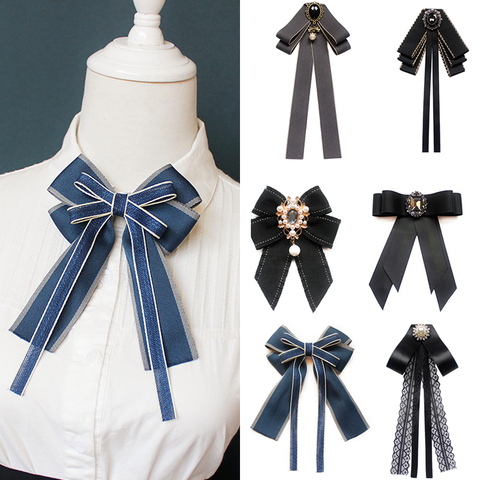 Hand-made Black Ribbon Bow Tie for Women Fashion Crystal Shirt Blouse Bowknot School student Shirt Business Clothing Accessories ► Photo 1/6