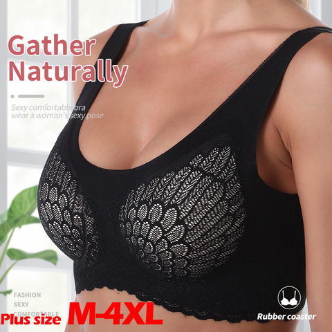 Women's Plus Size Bra Big Cup Lace Vest Seamless Front Buckle Opening Push  Up Big Plus Bras Wireless Sexy Comfy Bra at  Women's Clothing store