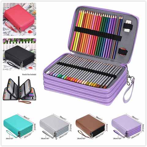 72 Holders 4 Layers Handy PU Leather School Pencils Case Large Capacity  Colored Pencil Bag For