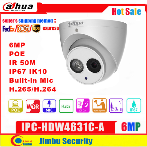 Dahua  6MP IP camera POE IPC-HDW4631C-A  4MP  IPC-HDW4433C-A IR50M  H.265 support  Built-in MIC IP67 CCTV Dome security Camera ► Photo 1/4