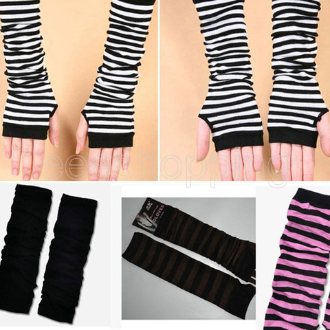 Women Long Fingerless Gloves Fashion Striped Elbow Gloves 2022 Warmer Knit Mittens Work Gloves ► Photo 1/6