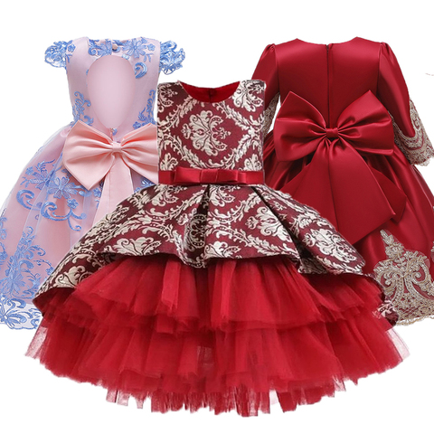 Christmas Girls Dress Big Bow Elegant Princess Dress Kids Dresses For Girls Wedding Evening Party Ball Gown Children Clothing ► Photo 1/6