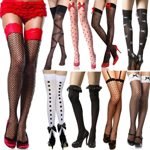 Black Hold-Ups Lace Tops Fever Fashion Sexy Women Fishnet high knee Tights Stockings Pantyhose Ladies Mesh Silk Underwear ► Photo 1/6