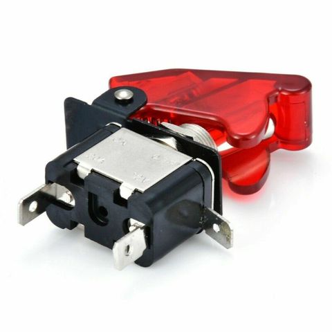 12V Car truck  LED toggle switch light is on, 3-pin on/off/on 20A, with safety aircraft flipping protective cover red ► Photo 1/6