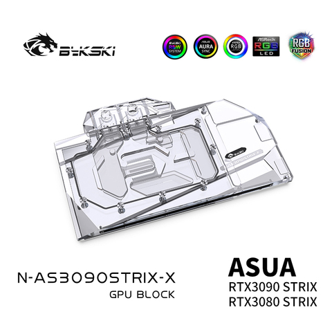 Bykski GPU Water Cooling Block For ASUS RTX3080 3090 STRIX, Graphics Card Liquid Cooler System, RTX 3080 3090, N-AS3090STRIX-X ► Photo 1/5