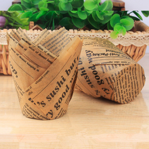 50PCS Newspaper Style Cupcake Liner Baking Cup Gift Box Moon Cake Packaging Box Wedding Candy Cardboard Box Container Holder ► Photo 1/6