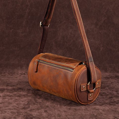SF061 Mens Shoulder Messenger Bag Crossbody Case Sling Rounded Bags Vintage Genuine Real Cow Leather New Gift Unique ► Photo 1/6