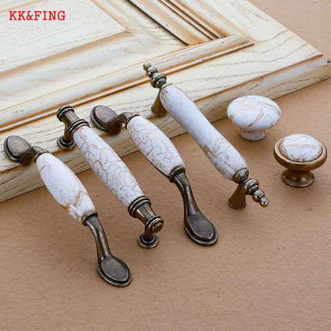 KK&FING Antique Bronze Marble Lines Ceramic Cabinet Handles Zinc Alloy Drawer Knobs Kitchen Cupboard Door Pulls Furniture Handle ► Photo 1/1