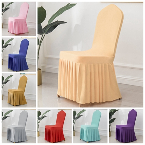 24 Colours Wedding Spandex Chair Cover With Skirt Pleated Ruffled Lycra Elastic Stretch Party Hotel Banquet Decoration ► Photo 1/6