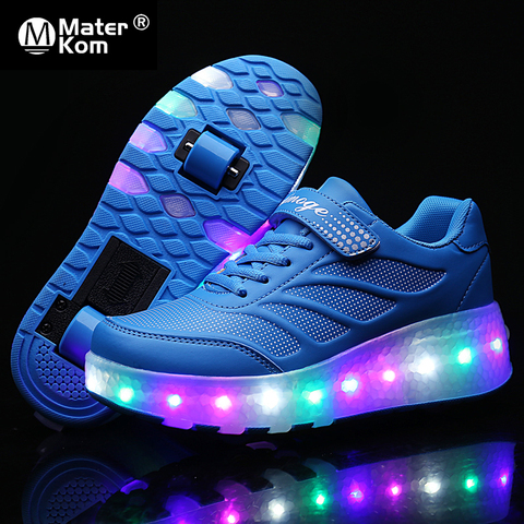 Size 28-43 LED Roller Sneakers For Children USB Charging Luminous Sneakers with Double wheels for Kids Skate Shoes with lights ► Photo 1/6