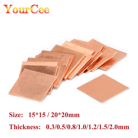 10Pcs 0.3/0.5/0.8/1.0/1.2/1.5/2.0mm Laptop Copper Sheet Plate Heatsink Sheet 15*15mm 20*20mm For Mining GPU CPU Chip RAM Cooling ► Photo 1/5