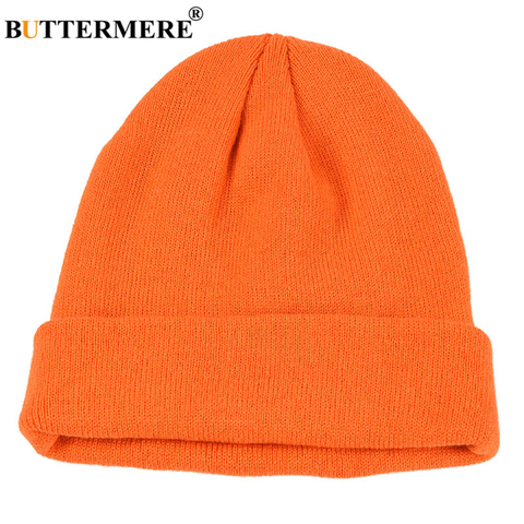 BUTTERMERE Skullies Beanies Winter Cap Men Women Korean Fashion Warm Solid Orange Yellow Red Blue Black Casual Knitted Hat ► Photo 1/6