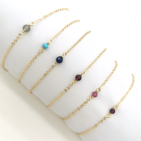 Gemstones Chains Bracelet Dainty Natural Labradorite Garnet Lapis Lazuli Turquoise Pink Tourmaline 14K Gold Filled Thin Women ► Photo 1/6