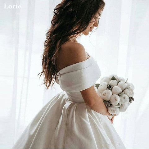 LORIE Princess Wedding Dresses Satin Vintage Off The Shoulder Wedding Bride Dresses Long Train  White Ivory Wedding Ball Gown ► Photo 1/5