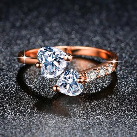 ZHOUYANG Adjustable Rings For Women Double Heart Zircon 3 Color Open Finger Ring Proposal Wedding Gift Fashion Jewelry KAR353 ► Photo 1/6