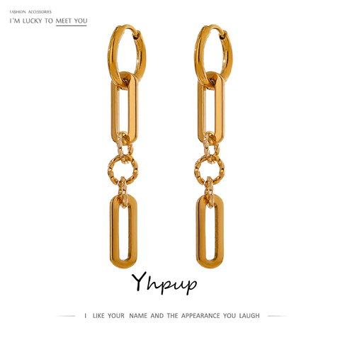Yhpup High Quality Stainless Steel Metal Geometric Dangle Earrings Chic Gold Color Texture Long Earrings Jewelry Anniversary New ► Photo 1/6
