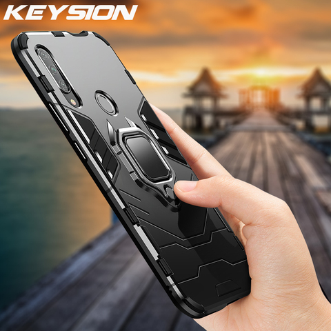 KEYSION Shockproof Armor Ring Holder Case for Huawei Honor 9X Premium Hard PC Soft TPU Hybrid Back Cover For Honor 9X Global ► Photo 1/6