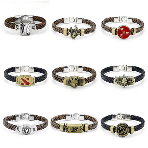 Anime Game Naruto Attack On Titan Black Butler Detective Conan DOTA 2 Final Fantasy Leather Braided Charm Bracelet Woven Bangles ► Photo 1/6