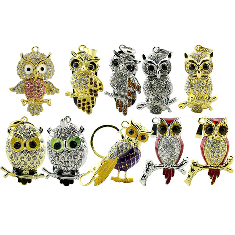 Pen Drive Metal Owl Keychain 128GB 64GB 32GB 16GB 8GB 4GB Crystal Animal Owl Pendant Usb Flash Drive Pendrive Cle Usb Stick ► Photo 1/6