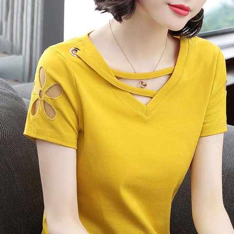 Cotton Women T-Shirts Tops Lady Casual Spring Summer Style Short Sleeve O-Neck Patchwork Pullover Tshirts Tops ZZ0094 ► Photo 1/6