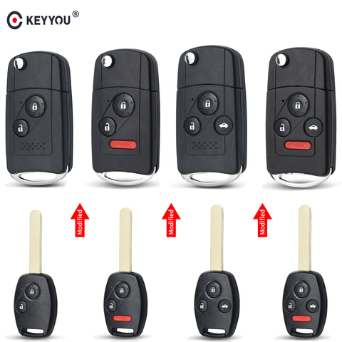 KEYYOU 2/3/4 Buttons Modified Filp Remote Key Shell Fob Case For Honda Fit CRV Civic Insight Ridgeline HRV Jazz ACCORD 2003-2013 ► Photo 1/6