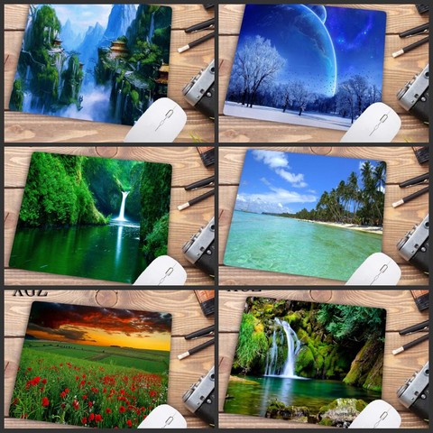 XGZ Waterfall Tree Landscape Nature Gaming Mouse Pad Rubber PC Computer Gamer Mousepad Desk Mat Table Mat Size 22X18CM Promotion ► Photo 1/6