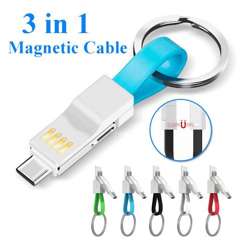 3 in 1 Magnetic Key Chain Micro USB Type-C Data Charge Cable For iPhone Android Magnetic Data Cable Key Rings Charging Keychains ► Photo 1/6