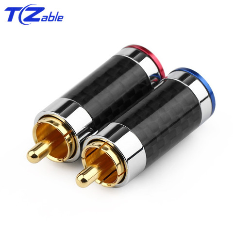 2pcs Plug RCA Connector Carbon Fiber Audio Jack Gold Plated Copper Splice Adapter Solder Wire Connectors RCA HiFi Speaker Male ► Photo 1/6