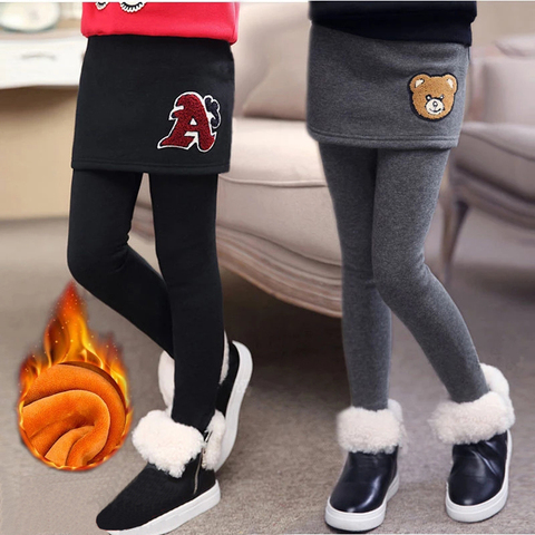 EuerDoDo Girls Leggings For Children Skirt-pants Spring Autumn Winter Teen Slim Skirt Trousers Plus Velvet Warm Kids Leggings ► Photo 1/6