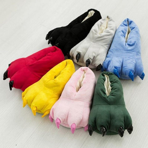 Winter Warm Soft indoor Floor Slippers Women Men Children Shoes Animal Paw Christmas Monster Dinosaur Claw Plush Home Slippers ► Photo 1/6