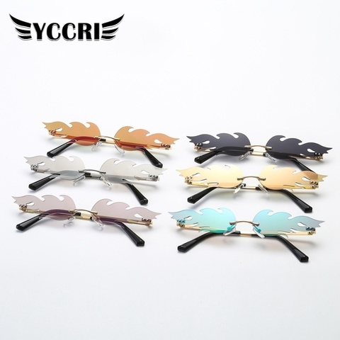 2022 Fire Flame Women Sunglasses Men Rimless Wave Sun Glasses Men Eyewear Luxury Trending Narrow Vintage Eyeglasses Cool Glasses ► Photo 1/6