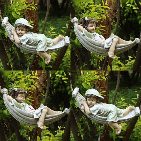 Creative Cute Resin Lying Boy Casual Girl Statue Garden Hang On Tree Decorative Pendant Indoor Outdoor Decor Ornament ► Photo 1/6