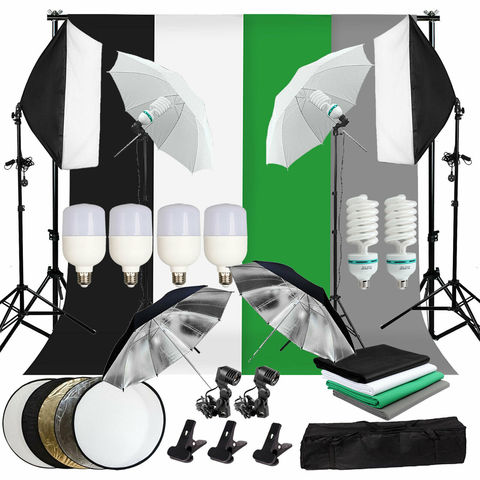 ZUOCHEN Photo Studio LED Softbox Umbrella Lighting Kit Background Support Stand 4 Color Backdrop for Photography Video Shooting ► Photo 1/6