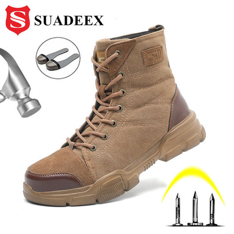 SUADEEX Steel Toe Boots for Men Military Work Boots Indestructible Work Shoes Desert Combat Safety Boots Army Safety Shoes ► Photo 1/6