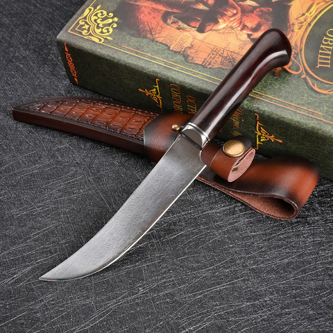 VG10 Damascus Steel Pocket Knife Camping Hunting Survival Knives Tactical Fixed Blade Wood Handle Chef Cleaver Kitchen EDC Tool ► Photo 1/1