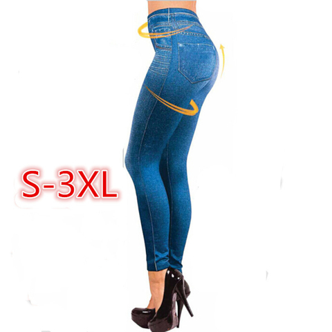 Slim Women Leggings Plush Lined Winter Faux Denim Jeans Leggings 2 Real Pockets Fashion Fitness Leggings High Waist Pencil Pants ► Photo 1/6