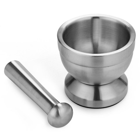 Double Stainless Steel Metal Mortar Salt And Pestle Pedestal Bowl Garlic Press Pot Herb Mills Pepper Spice Grinder  Pot ► Photo 1/6