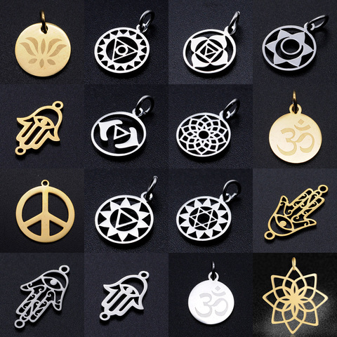 5pcs/lot Stainless Steel Hamsa Hand diy Jewelry Making Charm Wholesale Lotus 7 Chakra Necklace Pendant OM Yoga Connector Charms ► Photo 1/6