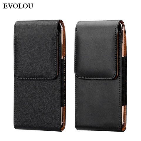 Universal Leather Pouch for iphone 12 Pro 11 XR Belt Clip Flip Cover Waist Phone Bag for iphone 12 XS 6S 7 8 Plus Mobile Holster ► Photo 1/6