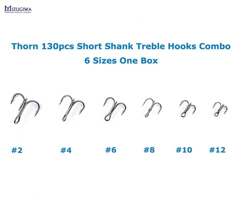 100 pcs MIZUGIWA Treble Fishing Hooks Short Shank Treble Hooks #2 - #12 Carbon Steel Barbed Fishhooks Triple Hooks Sea Tackle ​ ► Photo 1/6