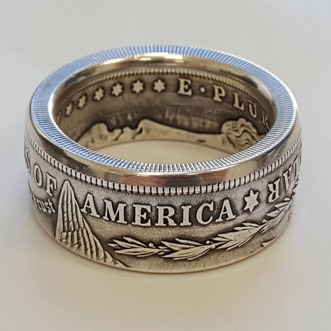 Vintage Mens Rings Antique Handmade Coin Silver Color Dollar 1893 Carved Different Time Punk  Ring Classic Specie Jewelry 05Z300 ► Photo 1/1