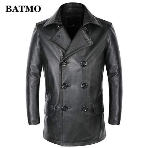 BATMO 2022 new arrival sping Double Breasted natural cow leather trench coat men,real leather jackets,plus-size M-5XL PDD03 ► Photo 1/5